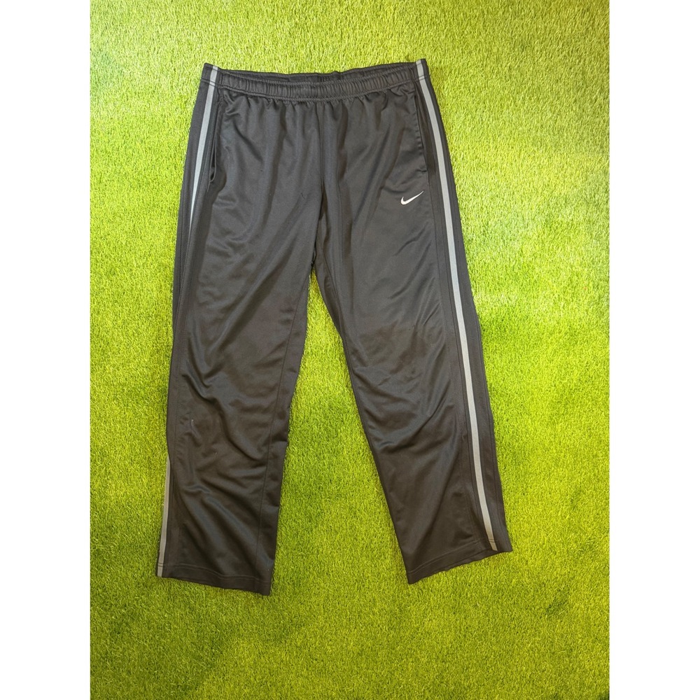 Nike Mens Black Grey Side Stripe Track Pants Large Drawstring Athletic Joggers